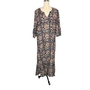 Livro Black Floral Bell Sleeve V Neck Ruffle Maxi Dress | M